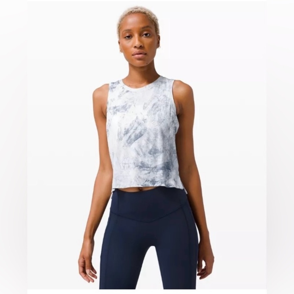 Lululemon Train To Be Tank White Luna Blue Tye Dye Mesh Yoga